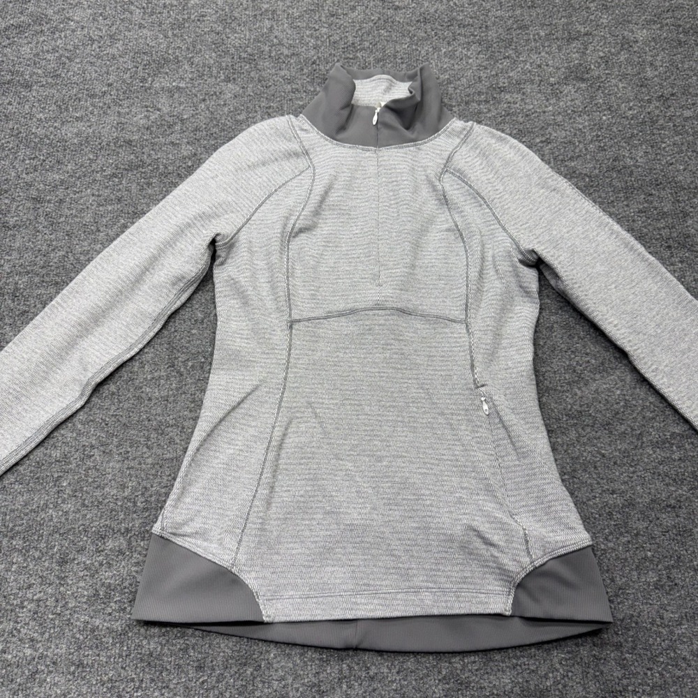 Lululemon Grey Space Dye Quarter Zip Pullover Thumbhole Active Top Size 6 - Picture 2 of 9